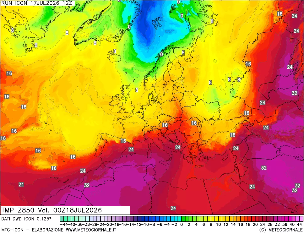 mappa 850 hPa Temp