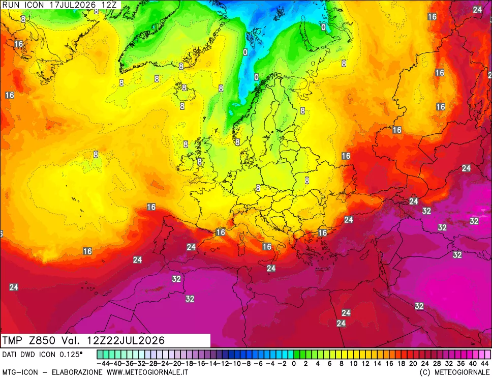 mappa 850 hPa Temp