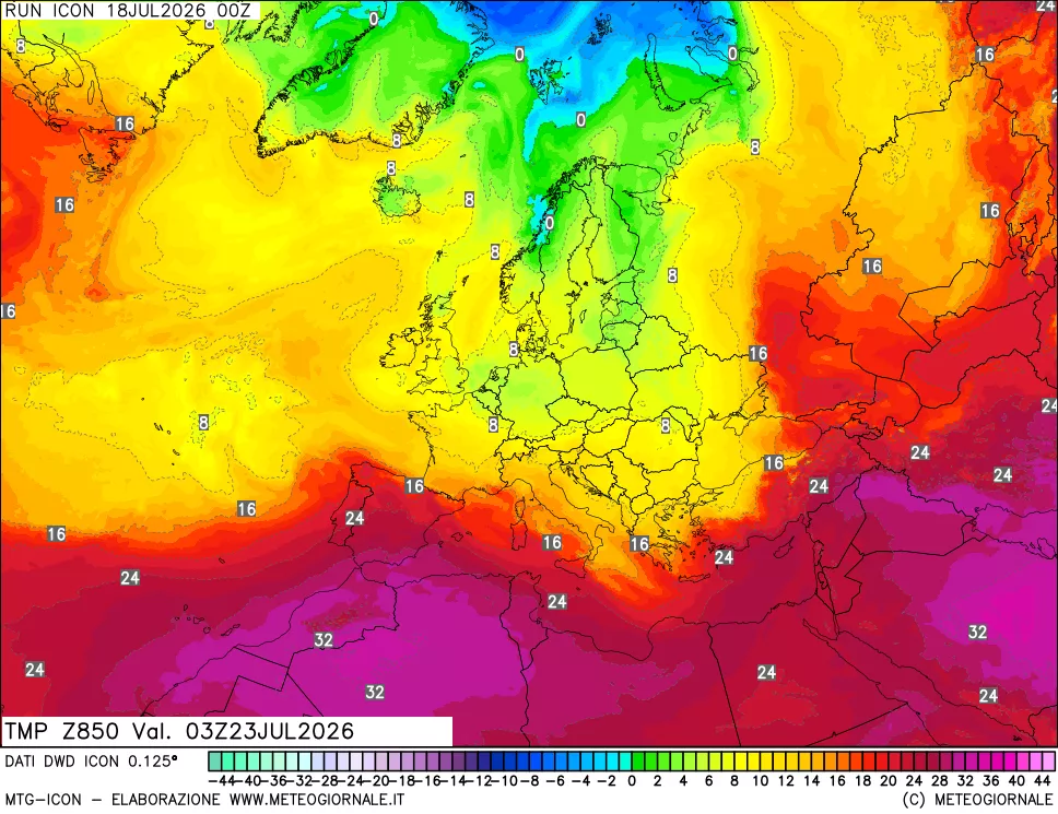 mappa 850 hPa Temp