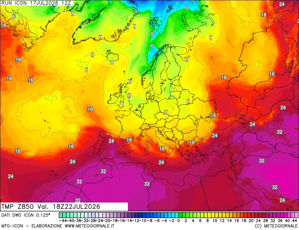 mappa 850 hPa Temp