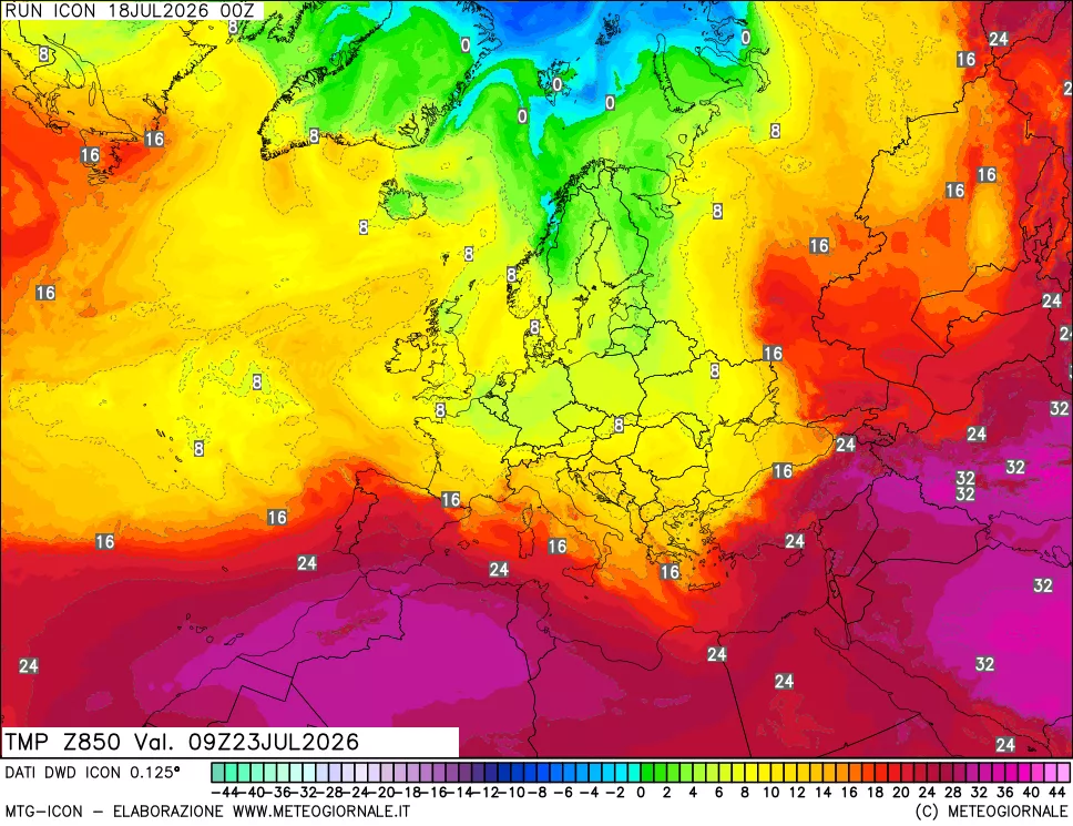 mappa 850 hPa Temp