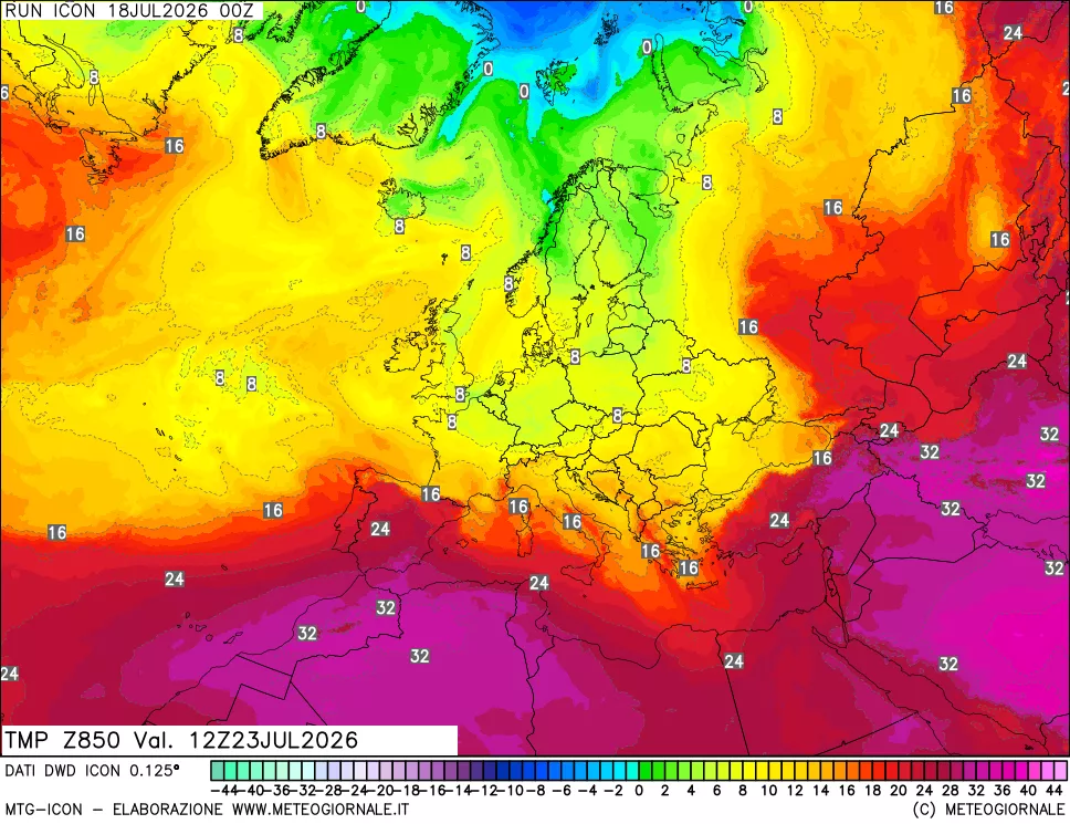 mappa 850 hPa Temp