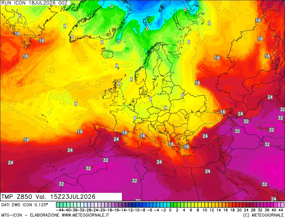 mappa 850 hPa Temp
