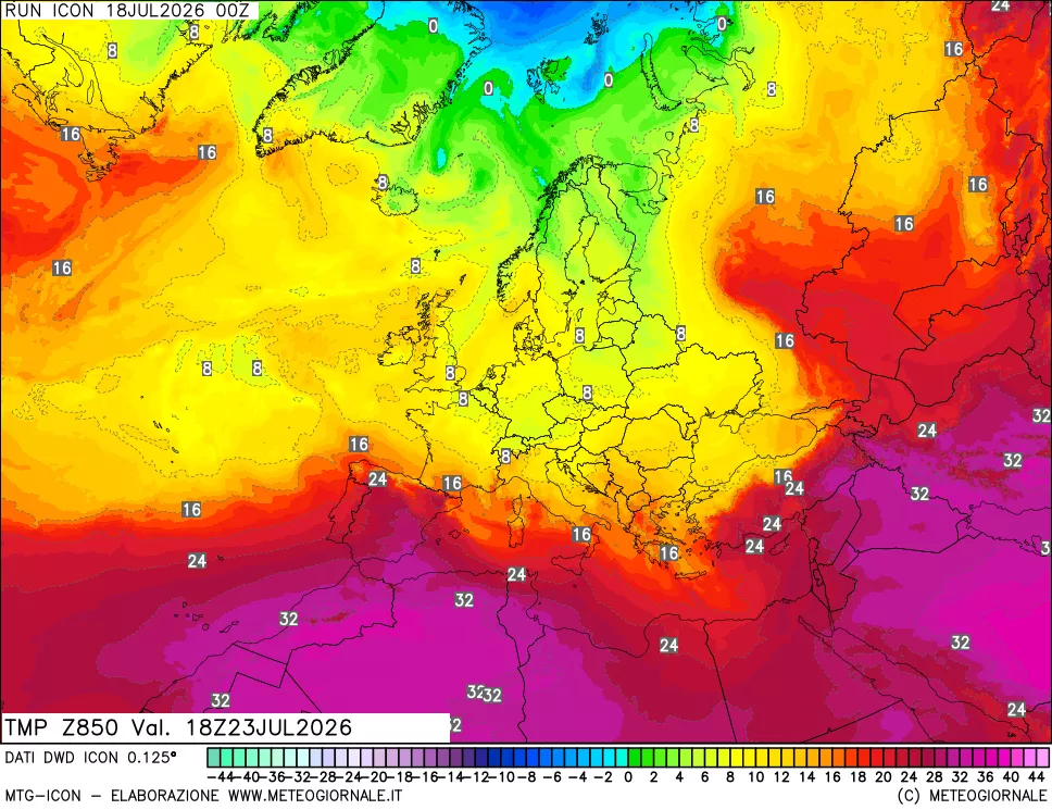 mappa 850 hPa Temp