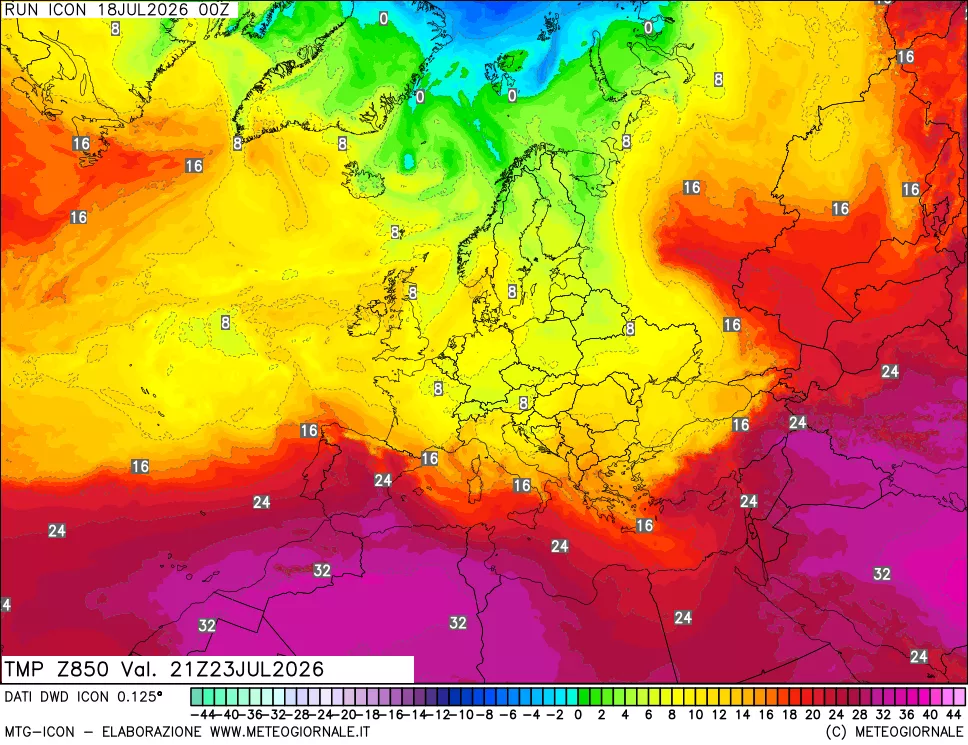 mappa 850 hPa Temp