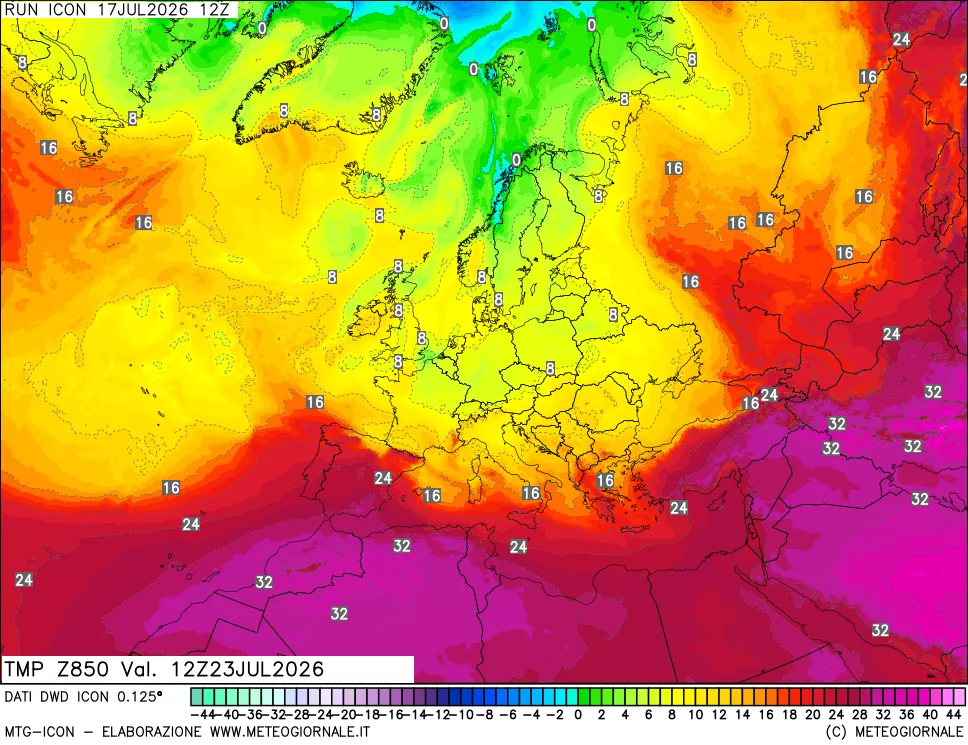 mappa 850 hPa Temp