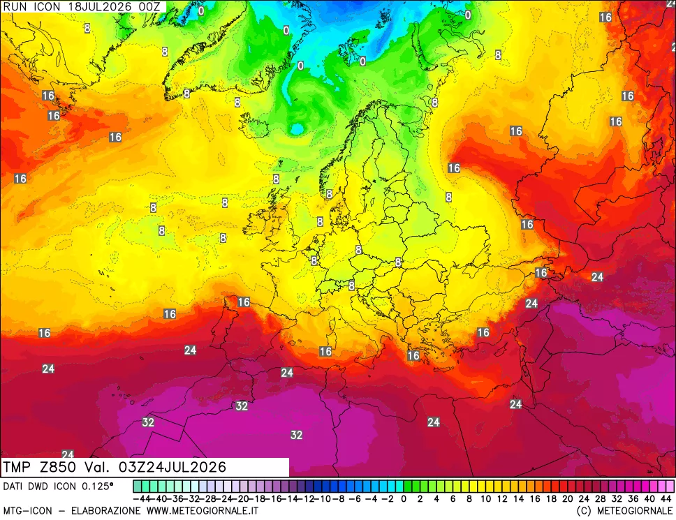 mappa 850 hPa Temp