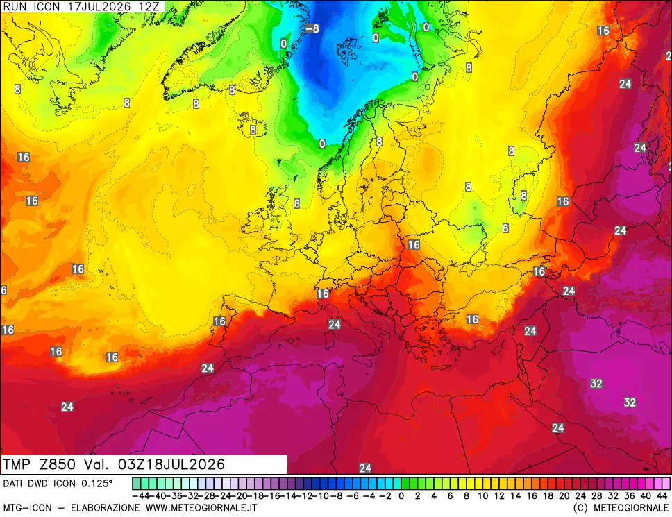 mappa 850 hPa Temp