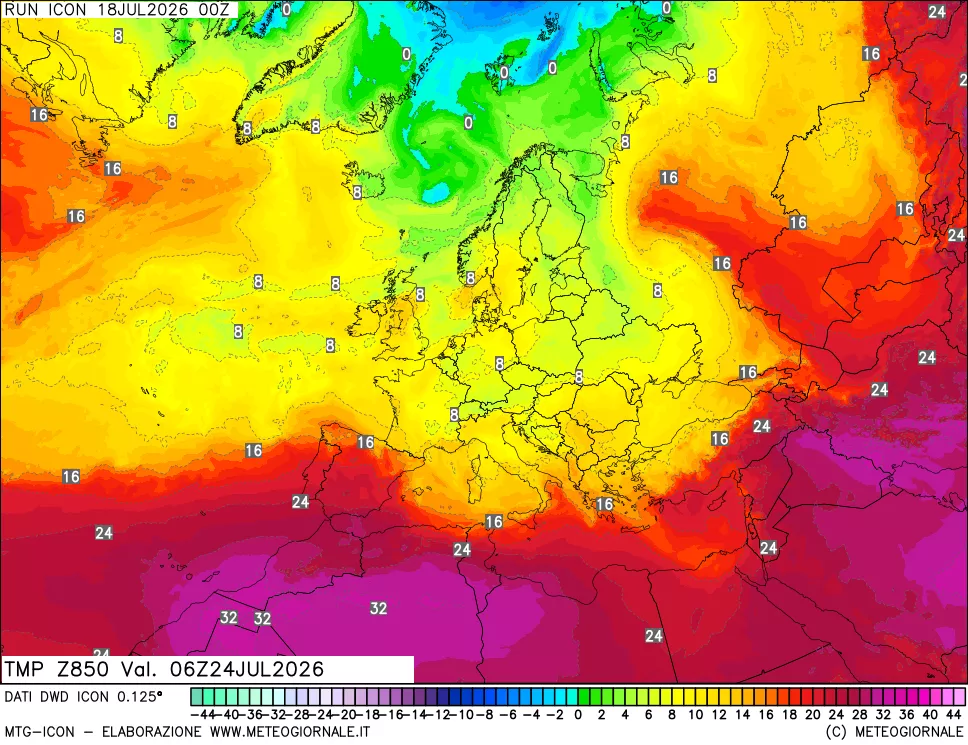 mappa 850 hPa Temp