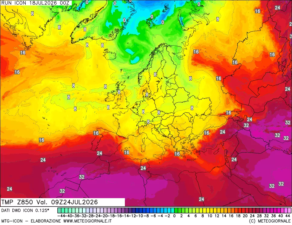 mappa 850 hPa Temp