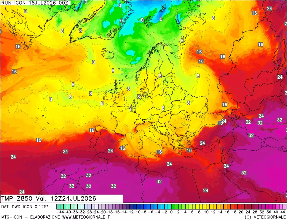 mappa 850 hPa Temp