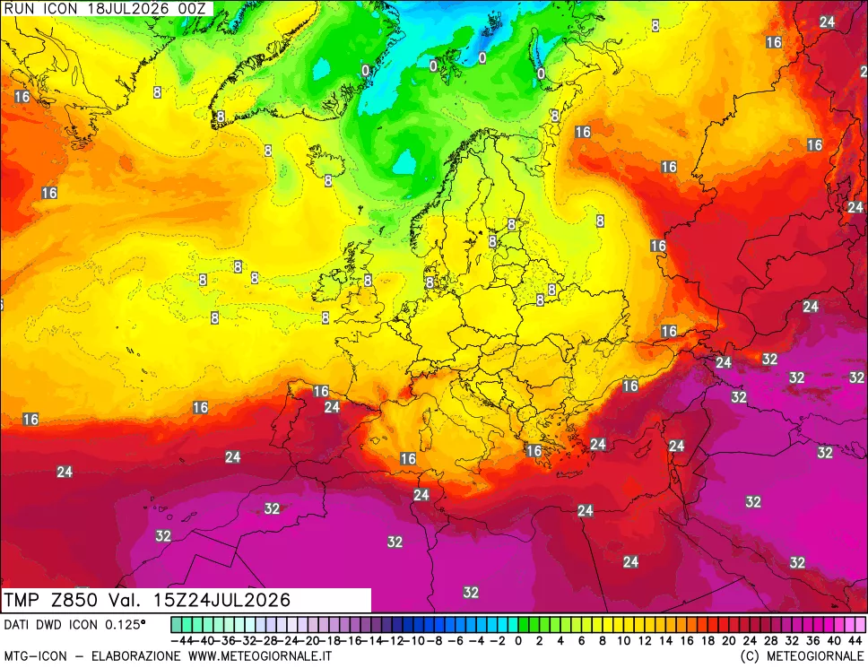 mappa 850 hPa Temp