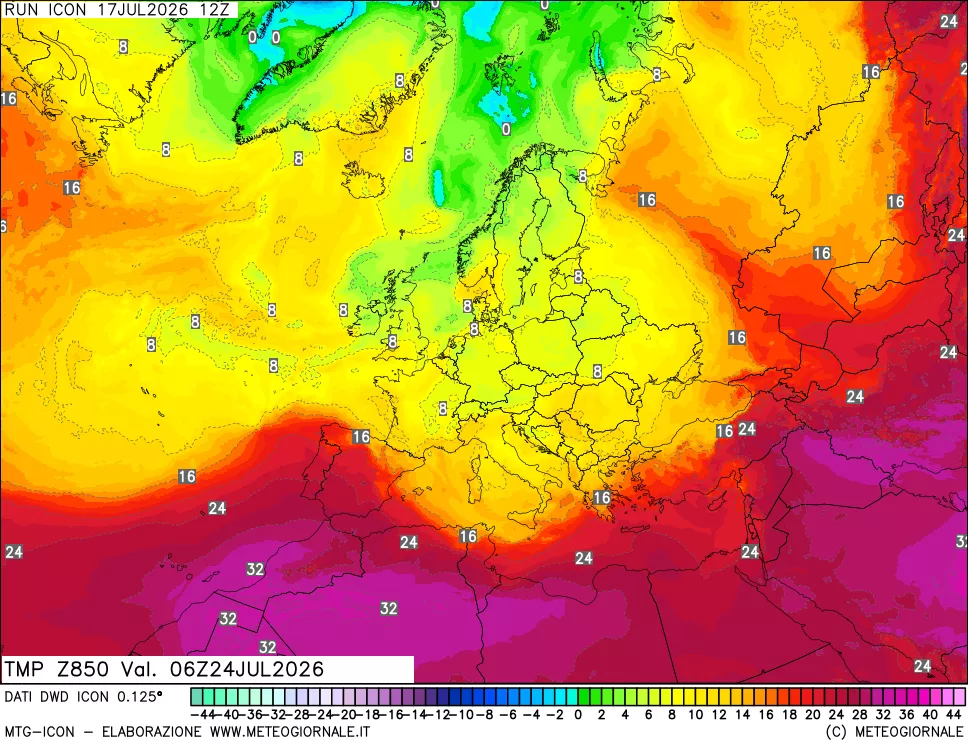 mappa 850 hPa Temp