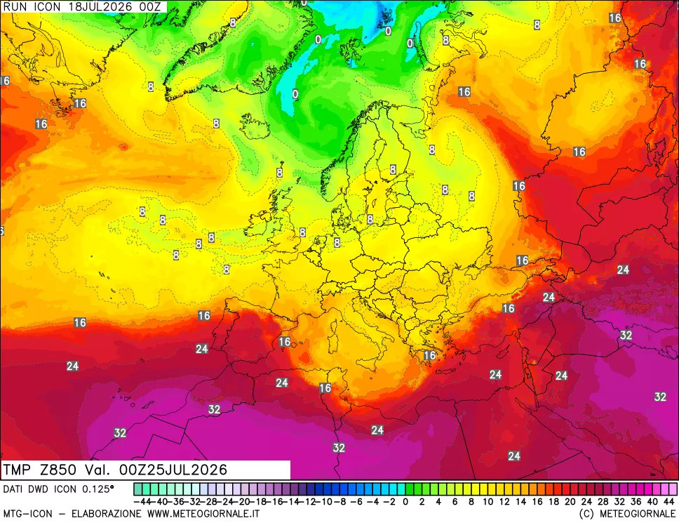 mappa 850 hPa Temp