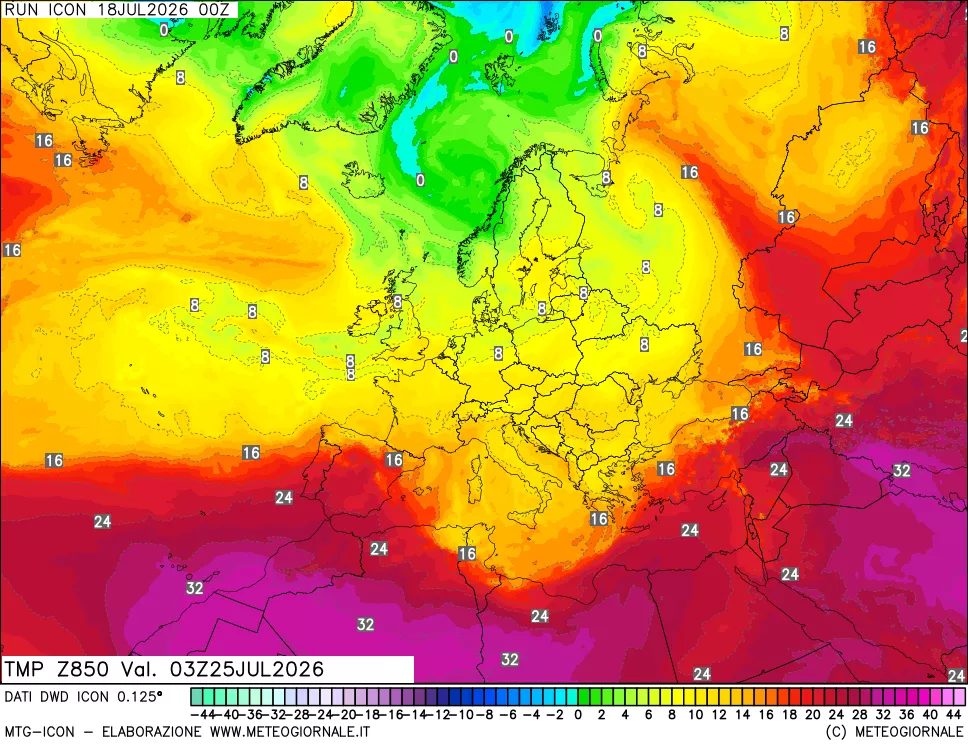 mappa 850 hPa Temp