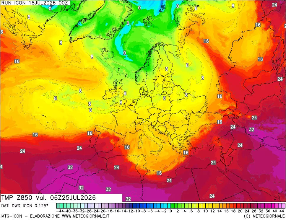 mappa 850 hPa Temp