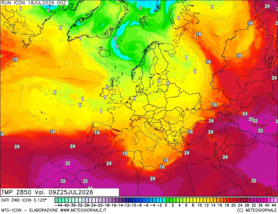 mappa 850 hPa Temp