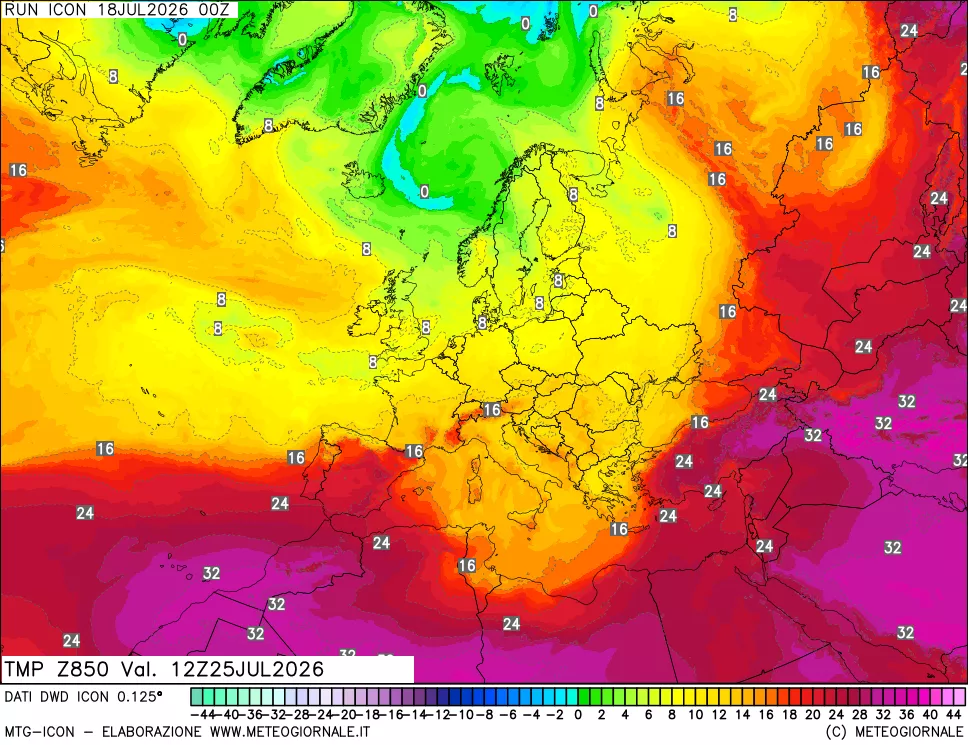 mappa 850 hPa Temp
