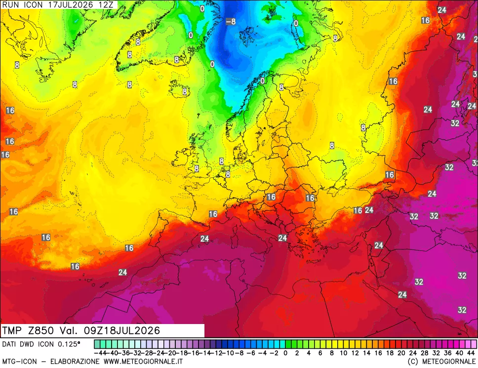mappa 850 hPa Temp