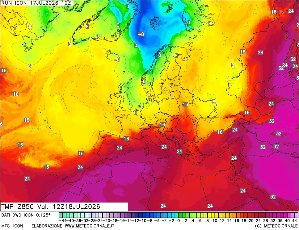 mappa 850 hPa Temp