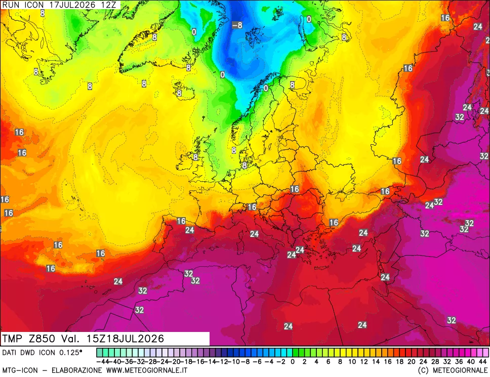 mappa 850 hPa Temp