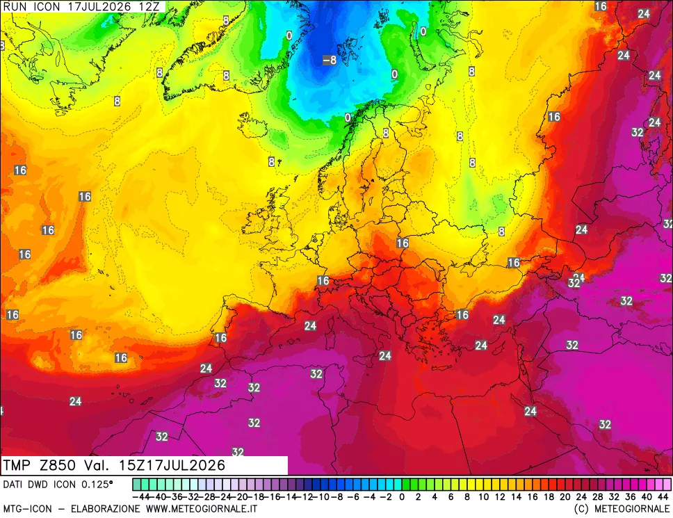 mappa 850 hPa Temp