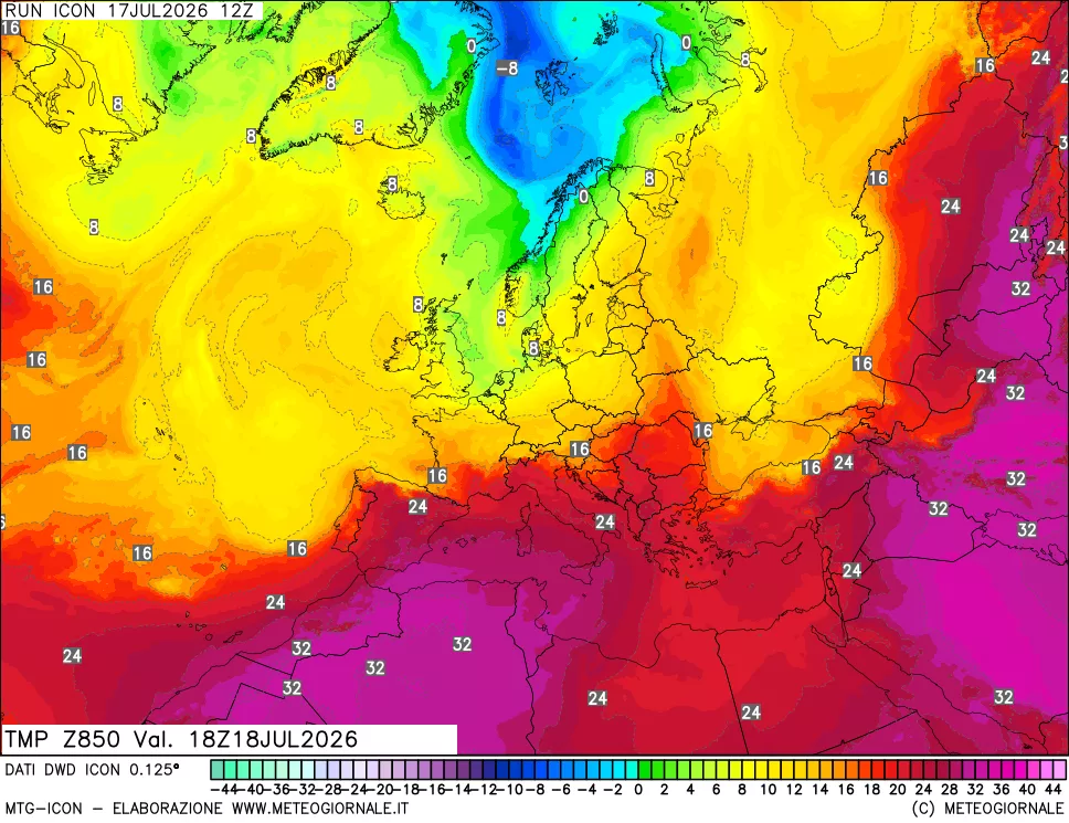 mappa 850 hPa Temp
