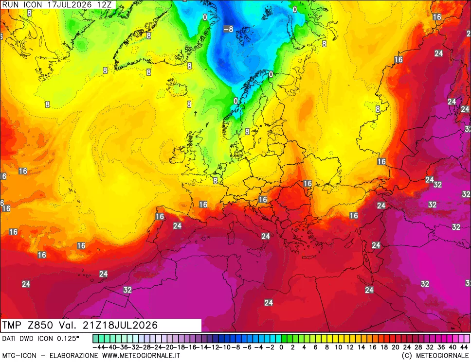 mappa 850 hPa Temp