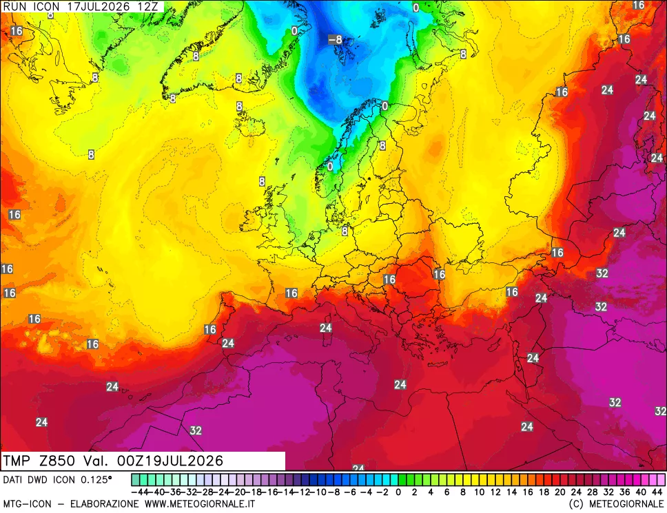 mappa 850 hPa Temp