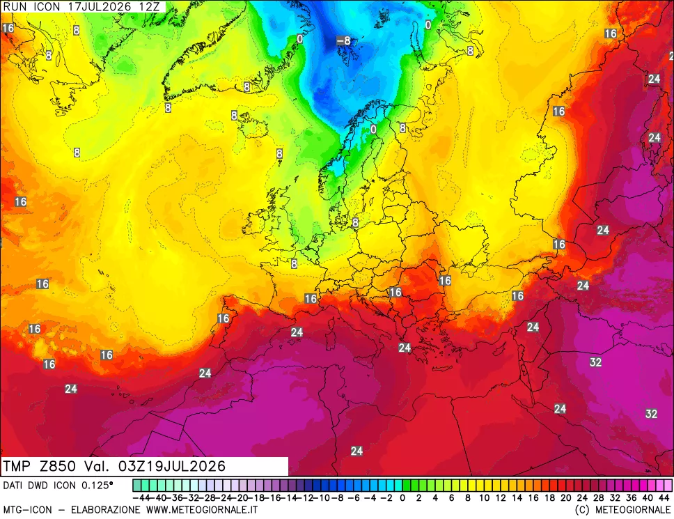 mappa 850 hPa Temp