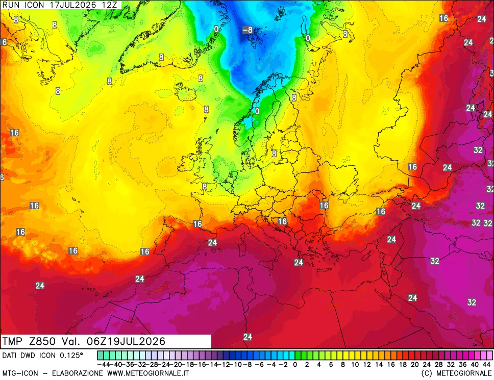 mappa 850 hPa Temp