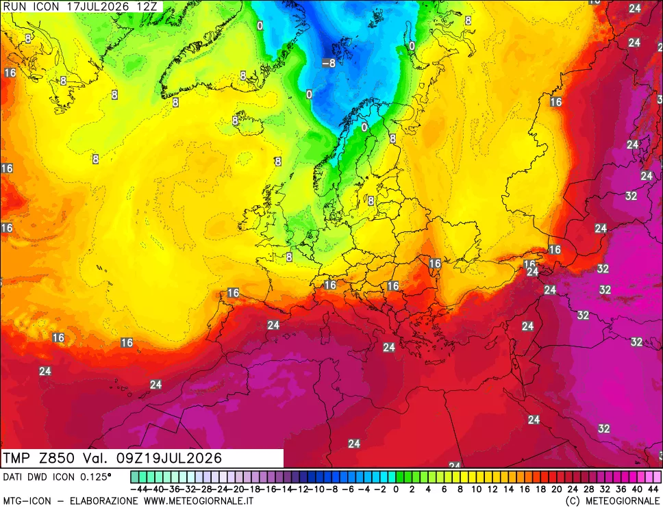 mappa 850 hPa Temp