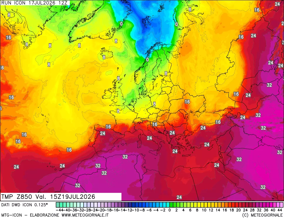 mappa 850 hPa Temp