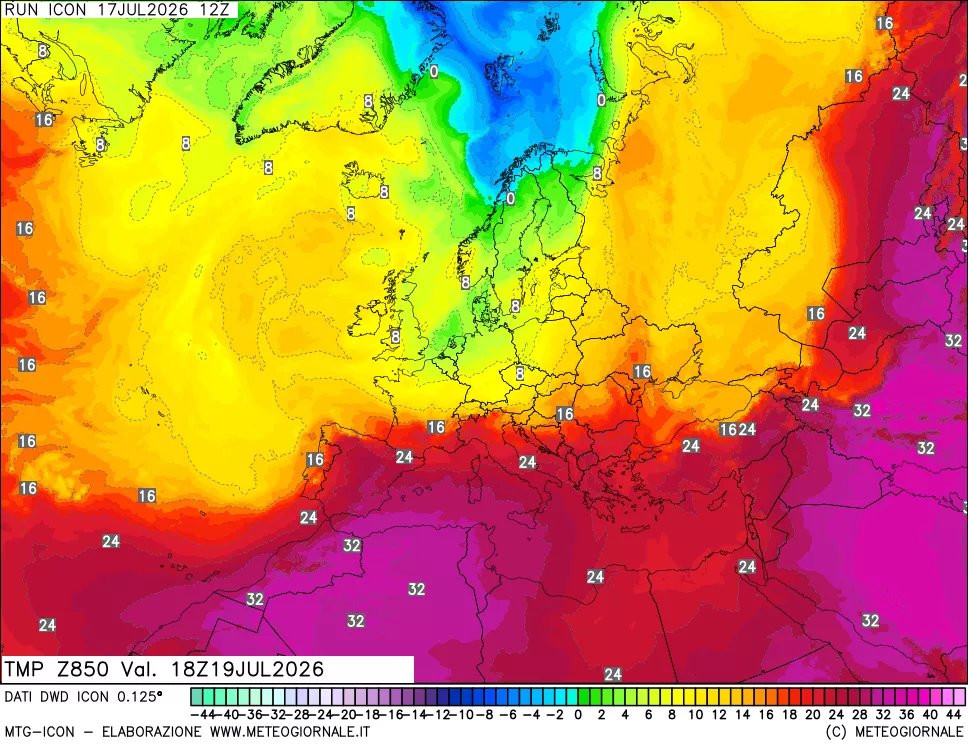 mappa 850 hPa Temp