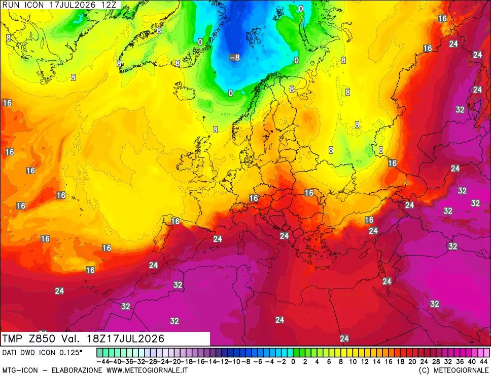 mappa 850 hPa Temp