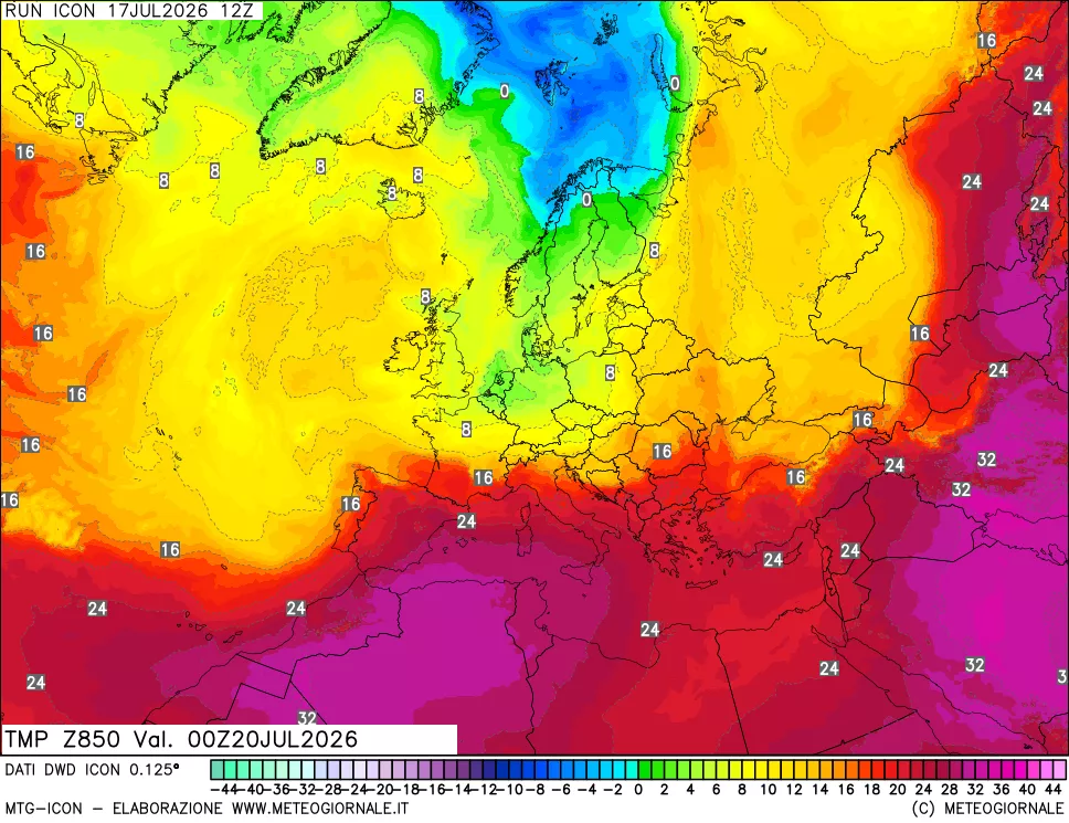 mappa 850 hPa Temp