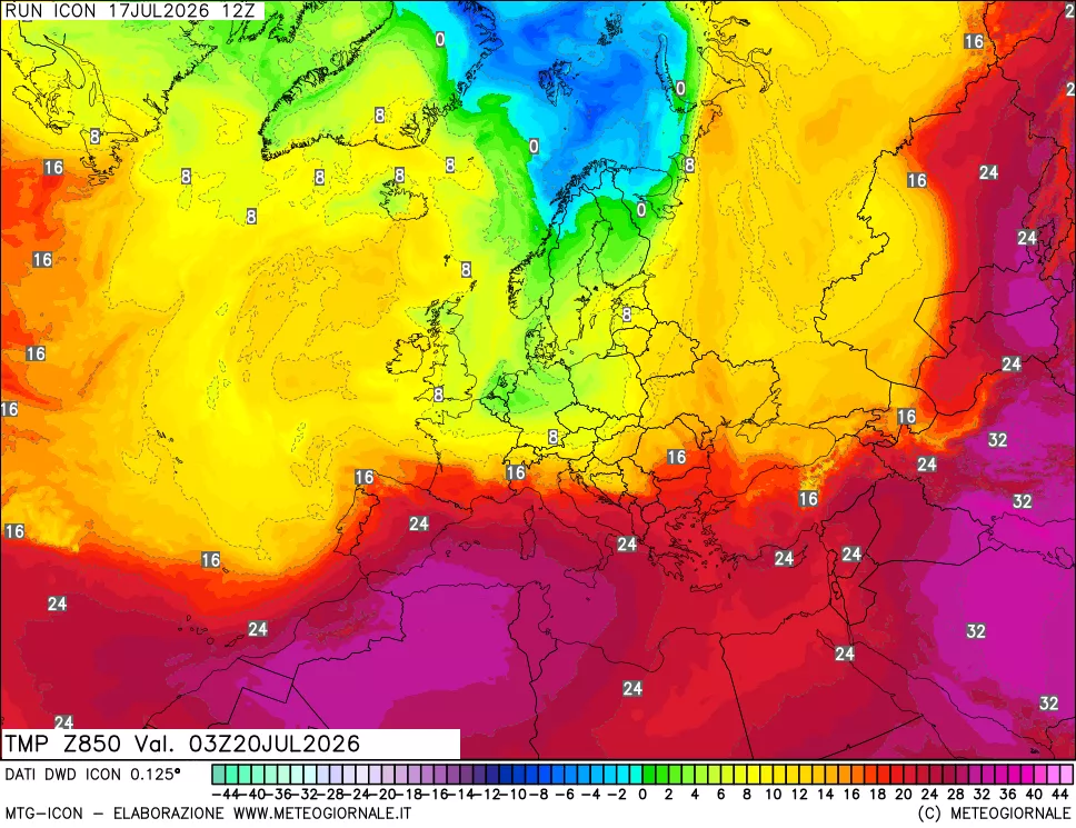 mappa 850 hPa Temp