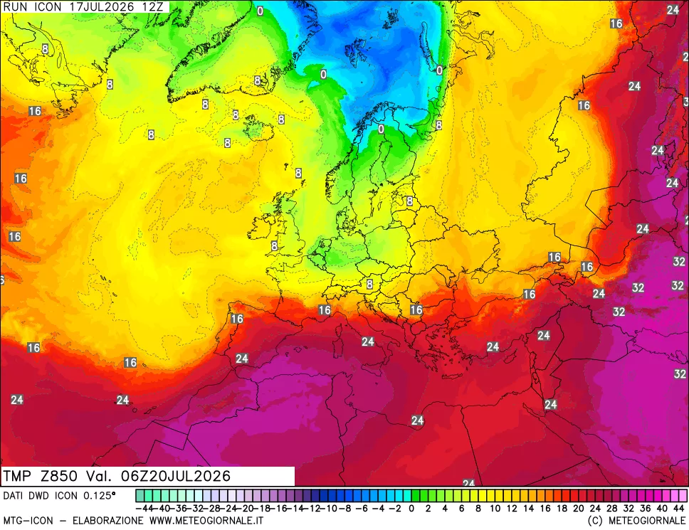 mappa 850 hPa Temp