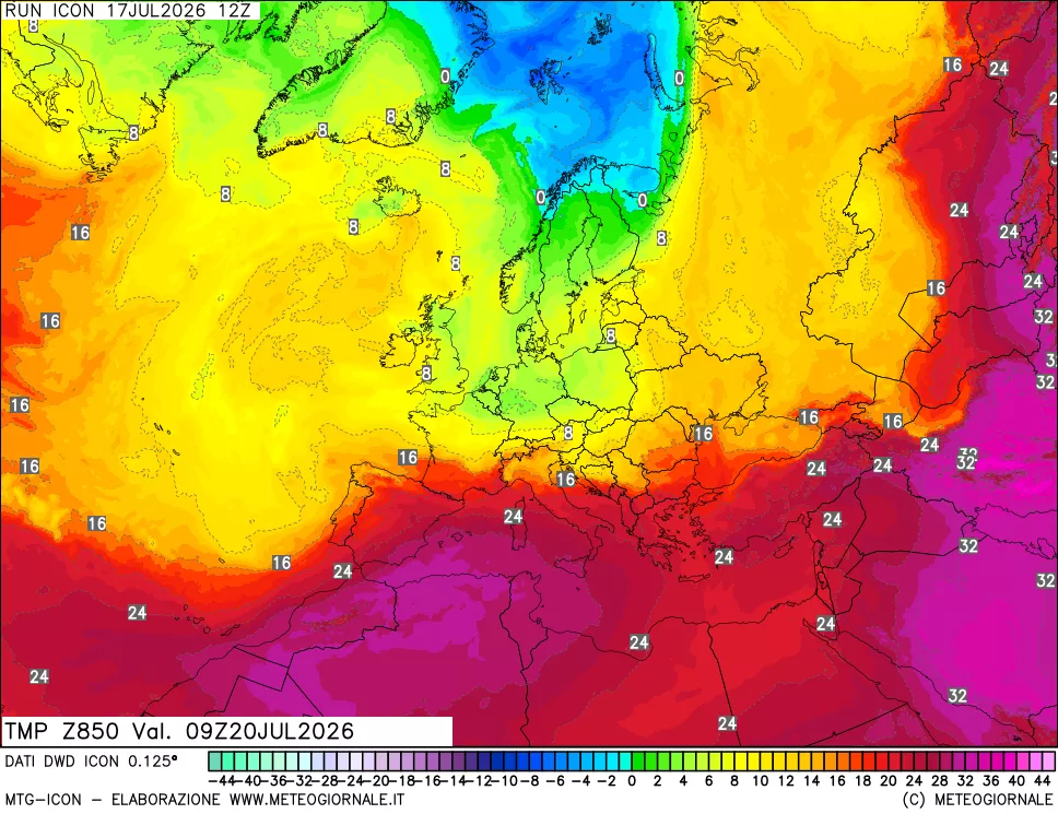 mappa 850 hPa Temp
