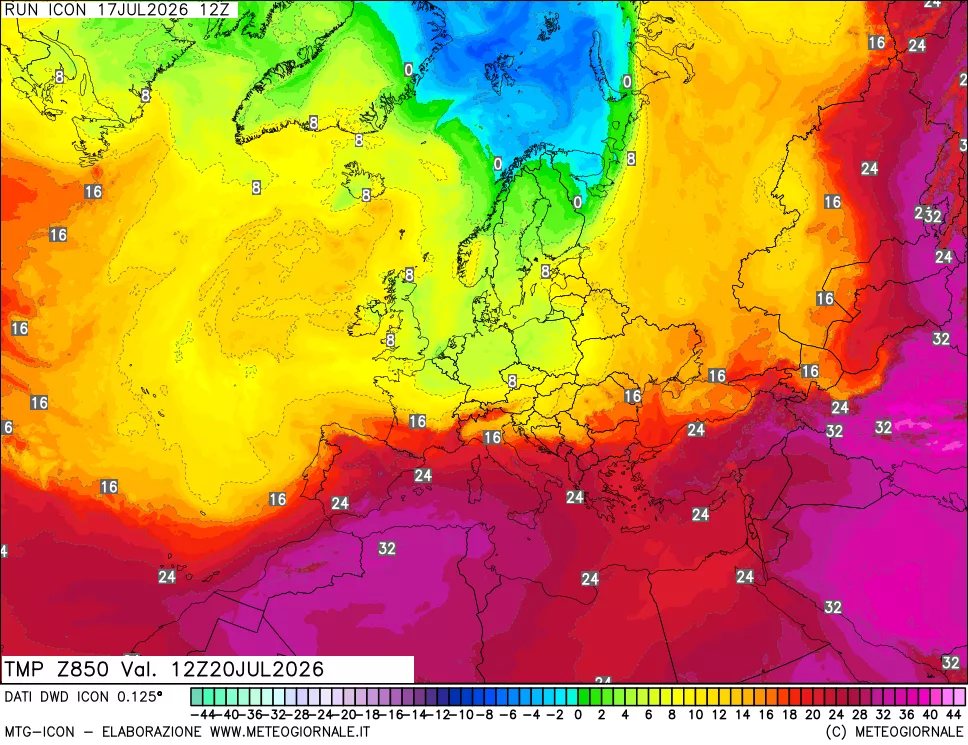 mappa 850 hPa Temp