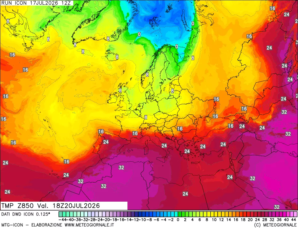 mappa 850 hPa Temp