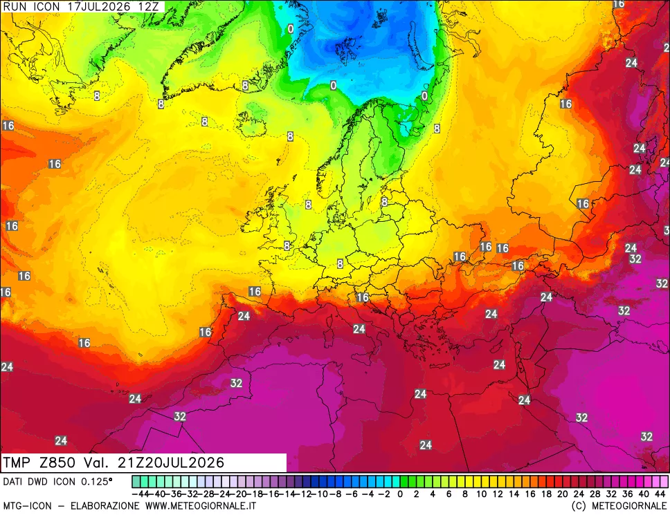 mappa 850 hPa Temp