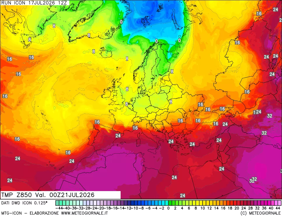 mappa 850 hPa Temp