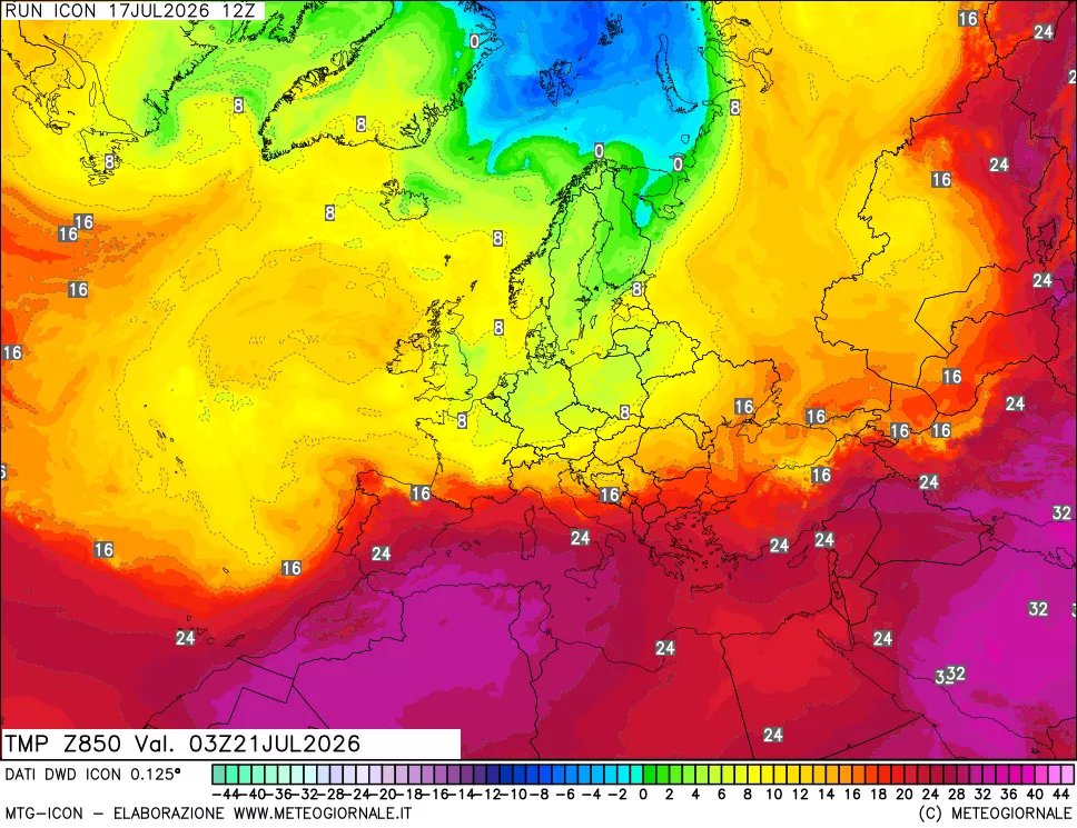 mappa 850 hPa Temp