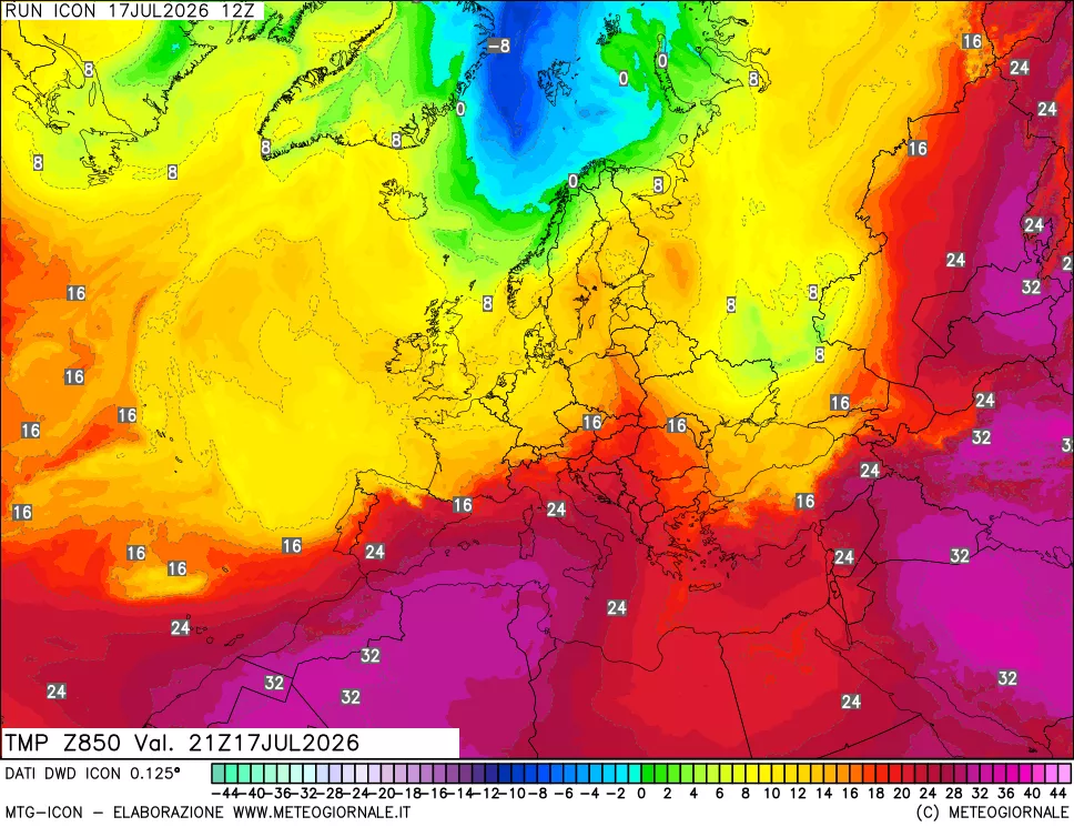 mappa 850 hPa Temp
