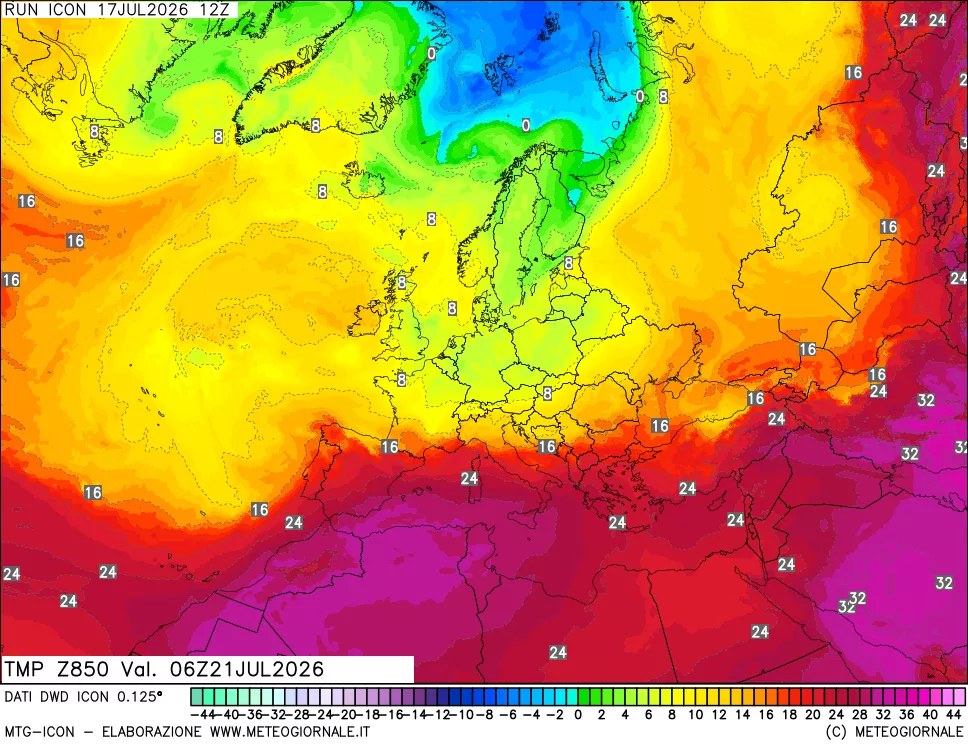 mappa 850 hPa Temp