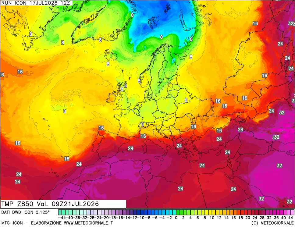 mappa 850 hPa Temp