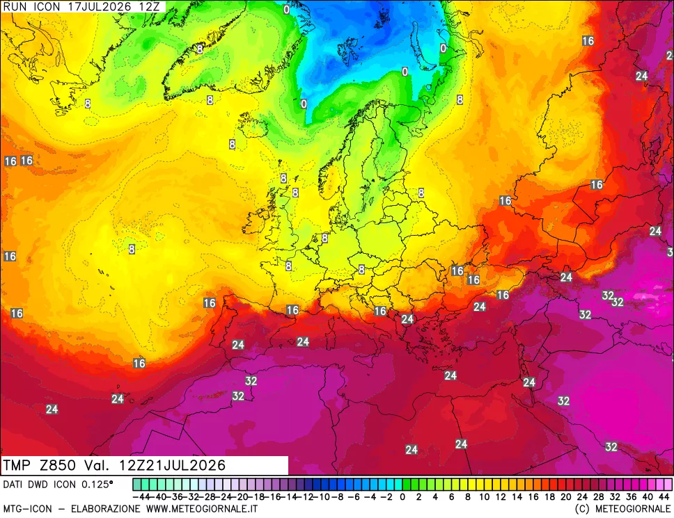 mappa 850 hPa Temp