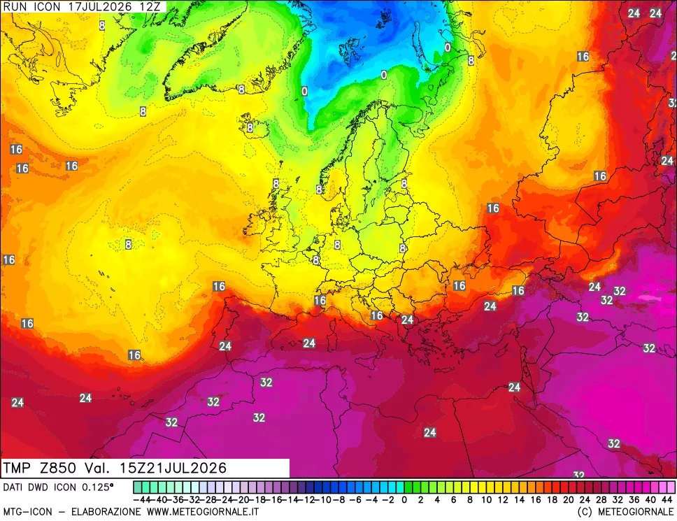 mappa 850 hPa Temp