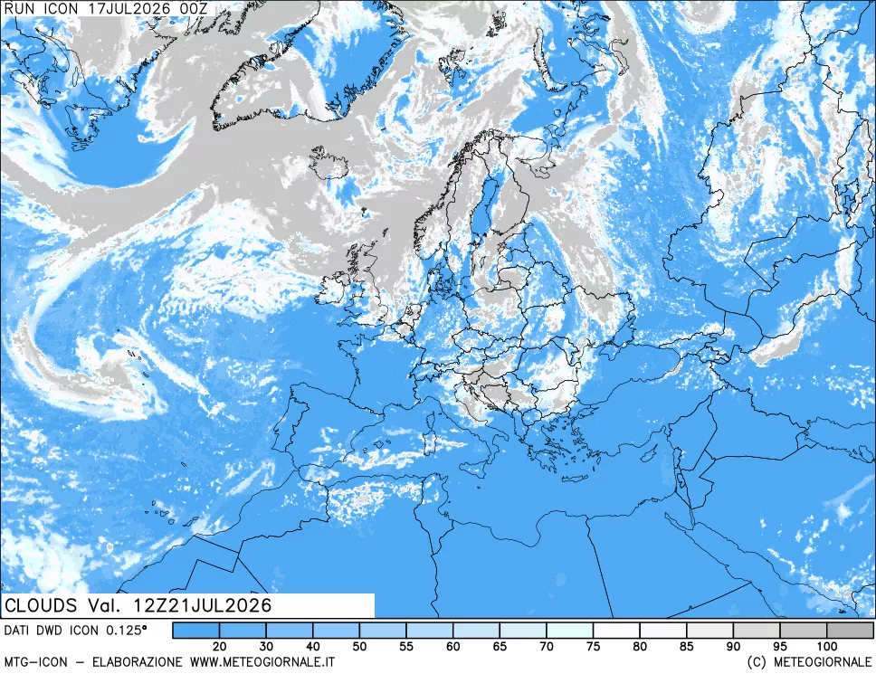 mappa Nuvolosit&agrave; totale